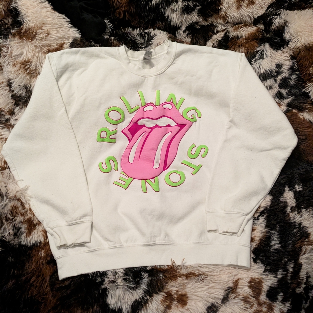 Rolling Stones White Distressed Sweatshirt